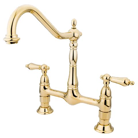 Elements of Design Heritage Deck Mount Two Handle Centerset Bridge Kitchen Faucet with Metal Lever Handles