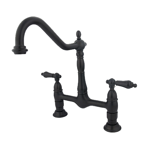 Elements of Design Heritage Deck Mount Two Handle Centerset Bridge Kitchen Faucet with Metal Lever Handles